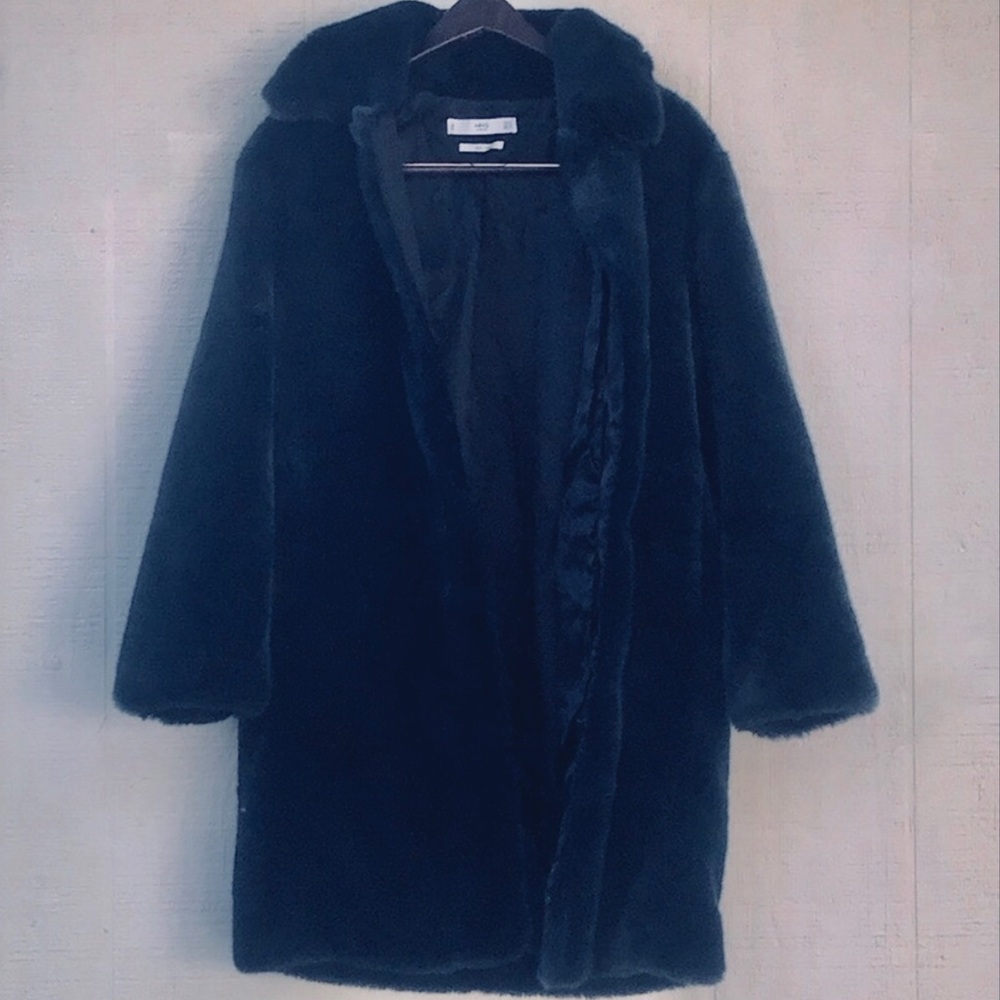 Mango teal navy blue Faux Fur Coat